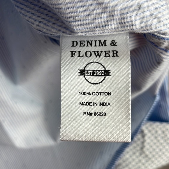 Denim & Flower Ricky Singh Men Dress Shirt SZ L Slim Fit Blue Stripes and Dots - Picture 11 of 11